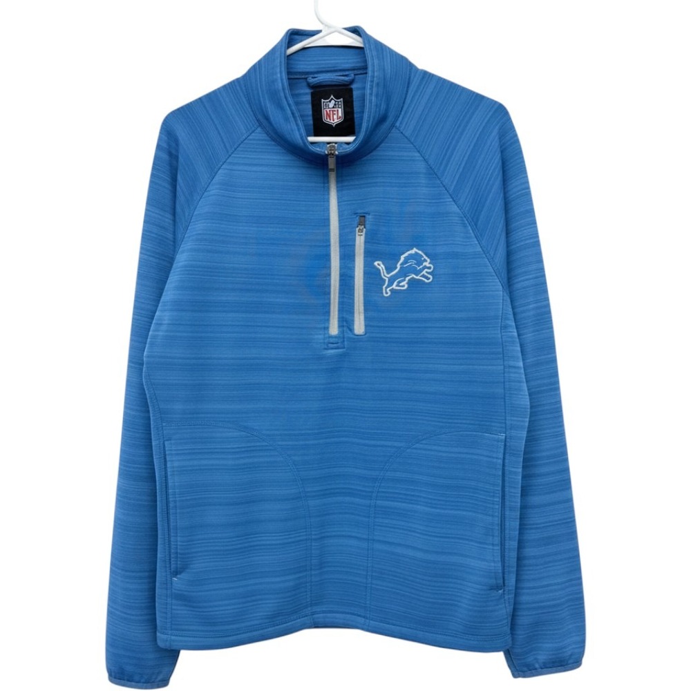 NFL Detroit Lions Quarter Zip Fleece Pullover Blue Mens Large - Picture 1 of 7